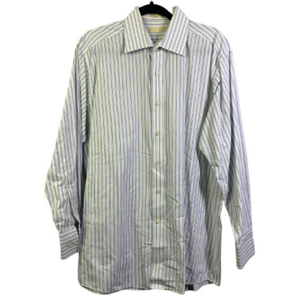 MICHAEL KORS White &‎ Blue Pinstripe Dress Shirt